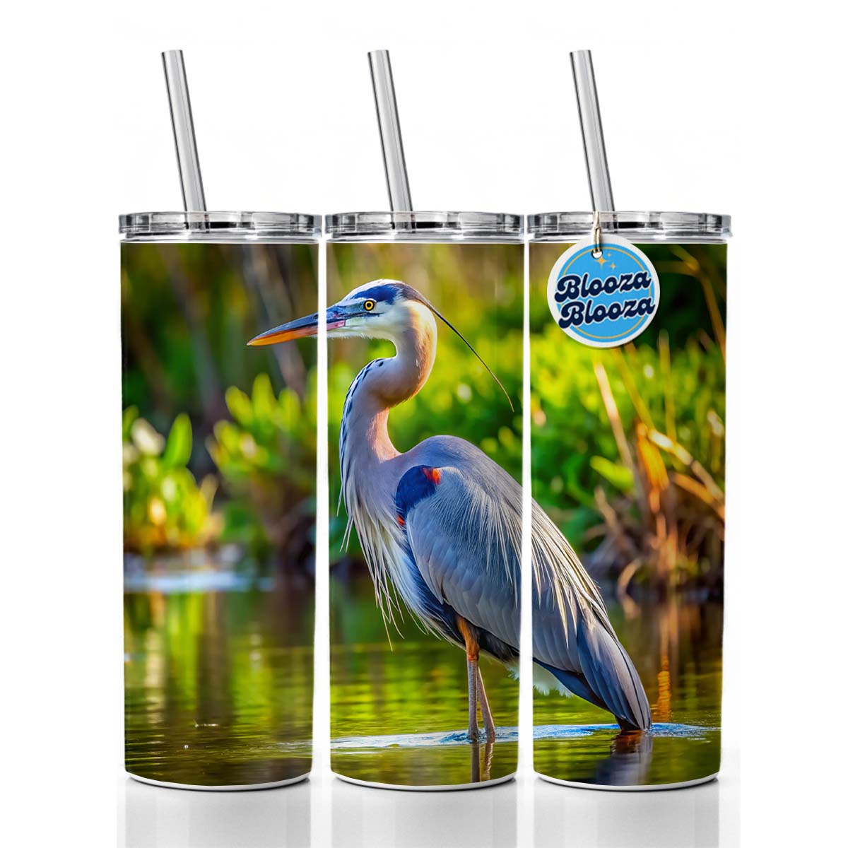 Great Blue Heron Skinny Tumbler 20oz with Straw Insulated Water Bottle Gift