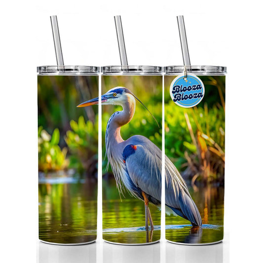 Great Blue Heron Skinny Tumbler 20oz with Straw Insulated Water Bottle Gift