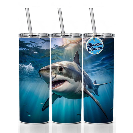 Great White Shark in the Ocean Skinny Tumbler 20oz with Straw Insulated Water Bottle Gift