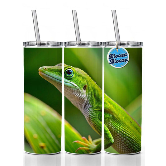 Green Anole Lizard Reptile Skinny Tumbler 20oz with Straw Insulated Water Bottle Gift