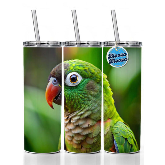 Green Conure Parakeet Bird Skinny Tumbler 20oz with Straw Insulated Water Bottle Gift
