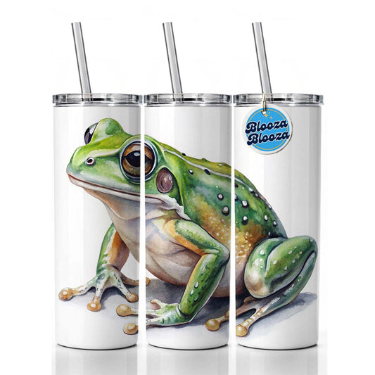 Green Frog Watercolor Skinny Tumbler 20oz with Straw Insulated Water Bottle Gift