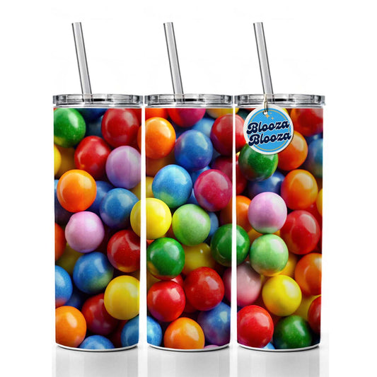 Gumballs Colorful Candy Skinny Tumbler 20oz with Straw Insulated Water Bottle Gift