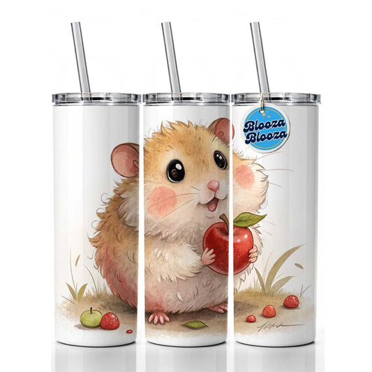 Hamster Children's Illustration Style Skinny Tumbler 20oz with Straw Insulated Water Bottle Gift