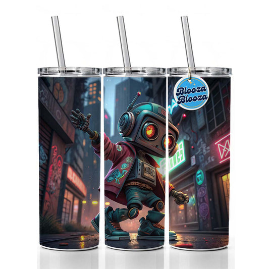 Hip Hop Sci-fi Dancing Robot Skinny Tumbler 20oz with Straw Insulated Water Bottle Gift