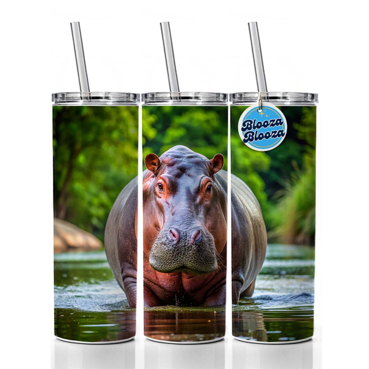 Hippopotamus Skinny Tumbler 20oz with Straw Insulated Water Bottle Gift
