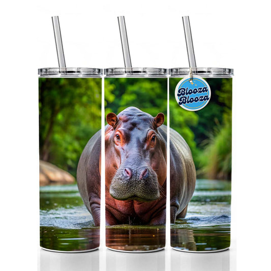 Hippopotamus Skinny Tumbler 20oz with Straw Insulated Water Bottle Gift