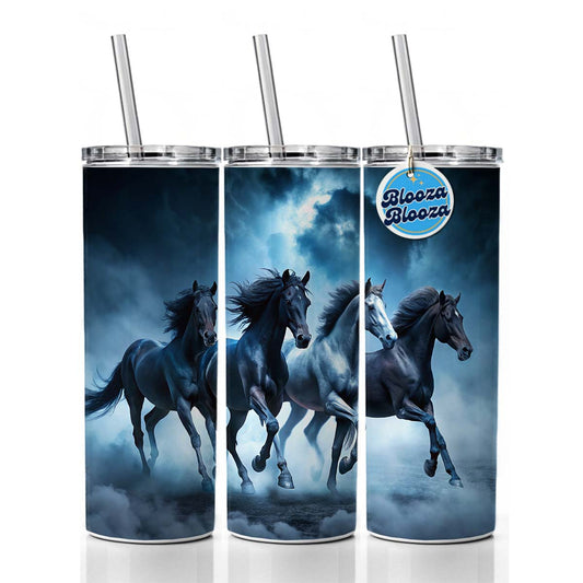 Horses Galloping Out Of The Night Mists Skinny Tumbler 20oz with Straw Insulated Water Bottle Gift