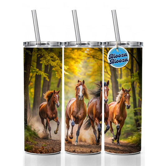 Horses Galloping Through The Forest Skinny Tumbler 20oz with Straw Insulated Water Bottle Gift