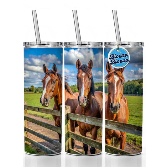 Horses Standing At The Fence Skinny Tumbler 20oz with Straw Insulated Water Bottle Gift