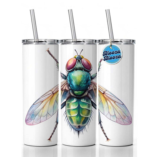 Housefly Fly Watercolor Skinny Tumbler 20oz with Straw Insulated Water Bottle Gift