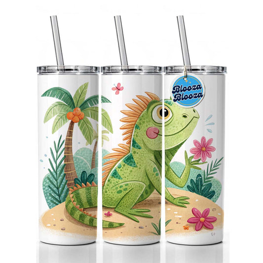 Iguana Lizard Children's Illustration Style Skinny Tumbler 20oz with Straw Insulated Water Bottle Gift