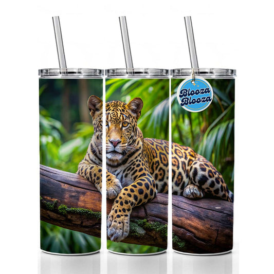 Jaguar Lying On Tree Limb In Jungle Skinny Tumbler 20oz with Straw Insulated Water Bottle Gift