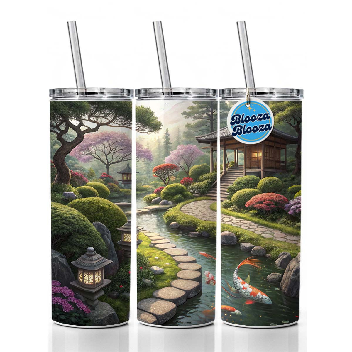 Japanese Garden with Koi Skinny Tumbler 20oz with Straw Insulated Water Bottle Gift