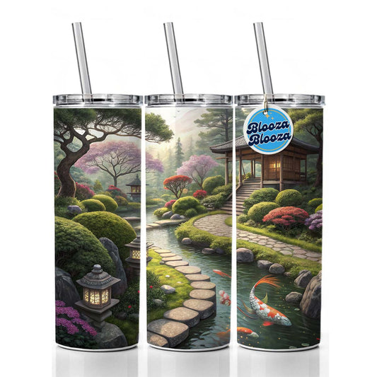 Japanese Garden with Koi Skinny Tumbler 20oz with Straw Insulated Water Bottle Gift