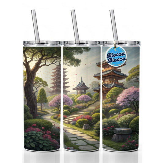 Japanese Garden With Pagodas Skinny Tumbler 20oz with Straw Insulated Water Bottle Gift
