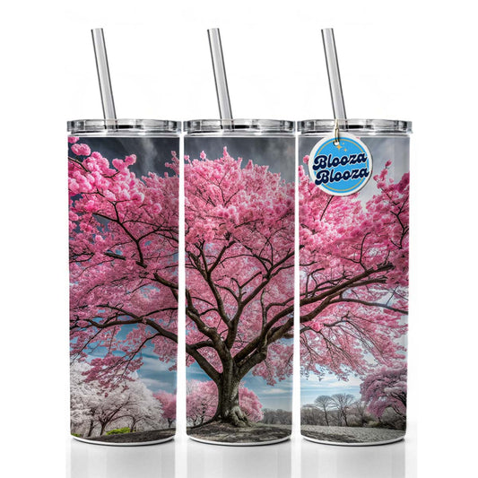 Japanese Sakura Cherry Blossom Tree Skinny Tumbler 20oz with Straw Insulated Water Bottle Gift
