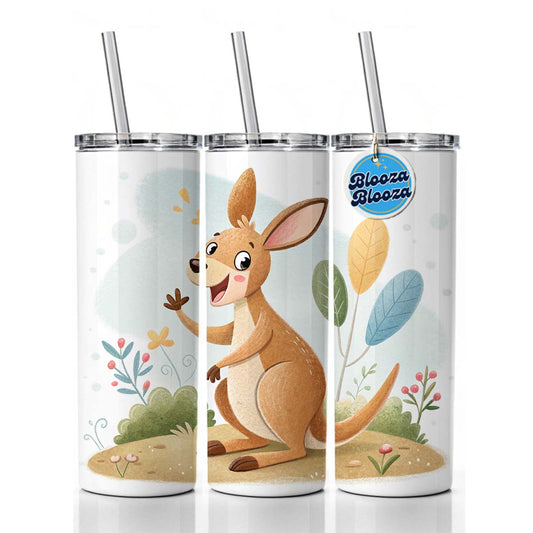Kangaroo Children's Illustration Style Skinny Tumbler 20oz with Straw Insulated Water Bottle Gift