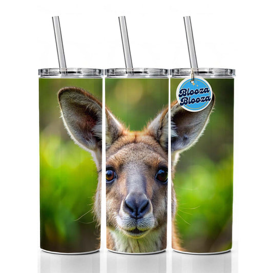 Kangaroo Face Skinny Tumbler 20oz with Straw Insulated Water Bottle Gift