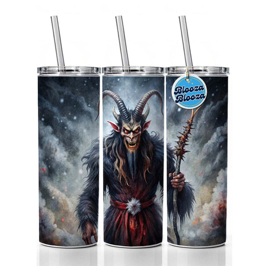 Krampus Black Watercolor Background Skinny Tumbler 20oz with Straw Insulated Water Bottle Gift