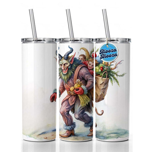 Krampus Carrying Bag Of Children Illustration Skinny Tumbler 20oz with Straw Insulated Water Bottle Gift