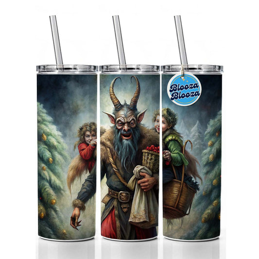 Krampus Carrying Stolen Children at Christmas Skinny Tumbler 20oz with Straw Insulated Water Bottle Gift