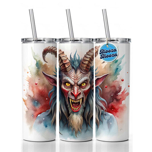 Krampus Watercolor Skinny Tumbler 20oz with Straw Insulated Water Bottle Gift