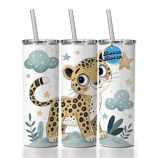 Leopard Children's Illustration Style Skinny Tumbler 20oz with Straw Insulated Water Bottle Gift