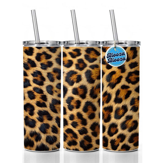 Leopard Spots Fur Pattern Skinny Tumbler 20oz with Straw Insulated Water Bottle Gift