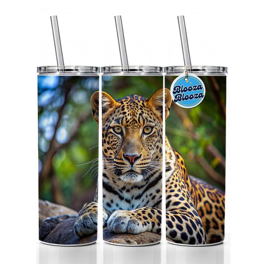 Leopard Skinny Tumbler 20oz with Straw Insulated Water Bottle Gift