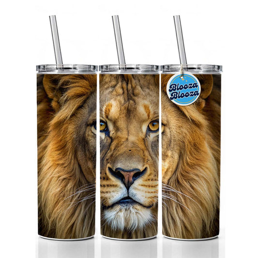 Lion Face Skinny Tumbler 20oz with Straw Insulated Water Bottle Gift