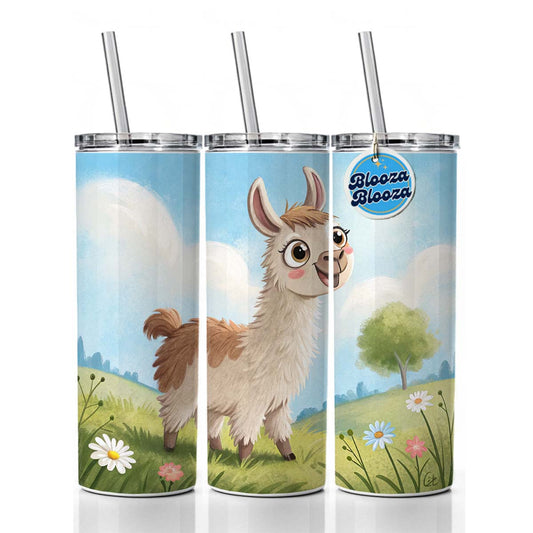 Llama Children's Illustration Style Skinny Tumbler 20oz with Straw Insulated Water Bottle Gift