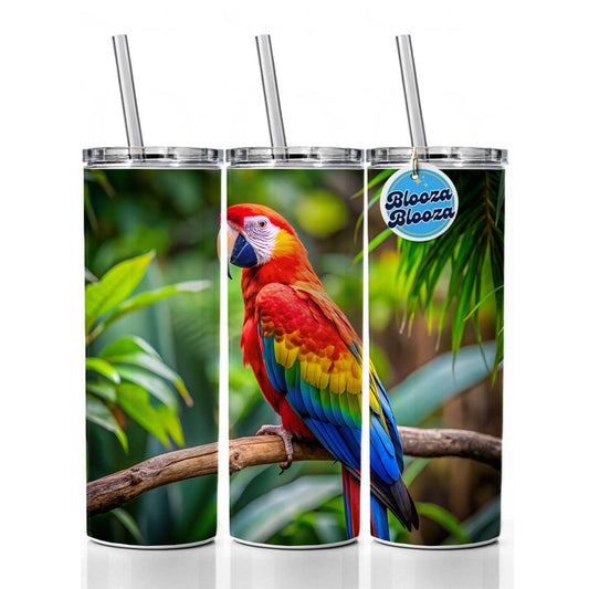 Macaw Parrot Bird On Branch Skinny Tumbler 20oz with Straw Insulated Water Bottle Gift