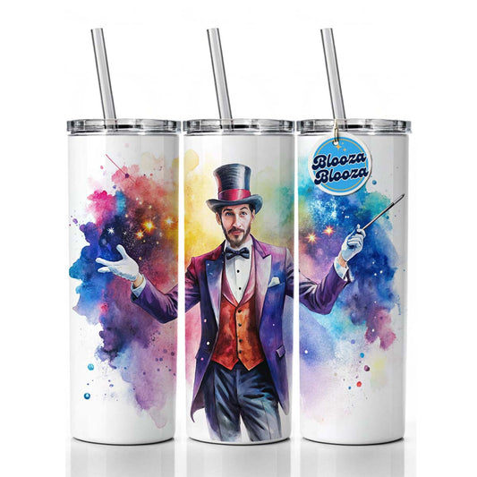 Magician Magic Watercolor Skinny Tumbler 20oz with Straw Insulated Water Bottle Gift