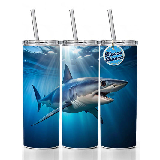 Mako Shark Skinny Tumbler 20oz with Straw Insulated Water Bottle Gift