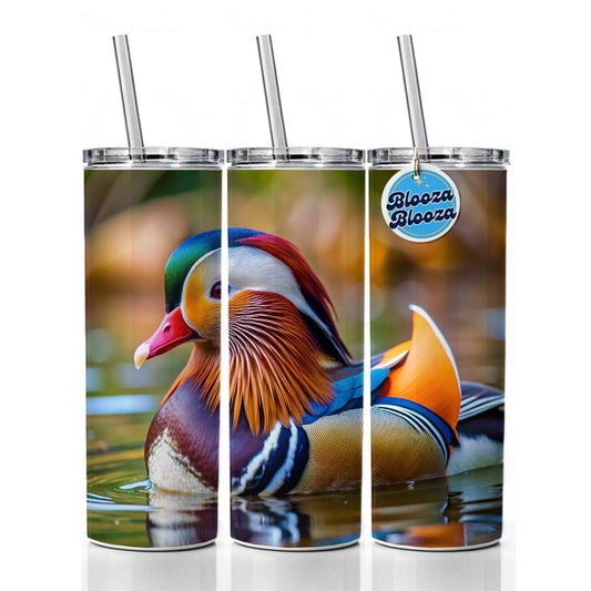 Mandarin Duck Skinny Tumbler 20oz with Straw Insulated Water Bottle Gift