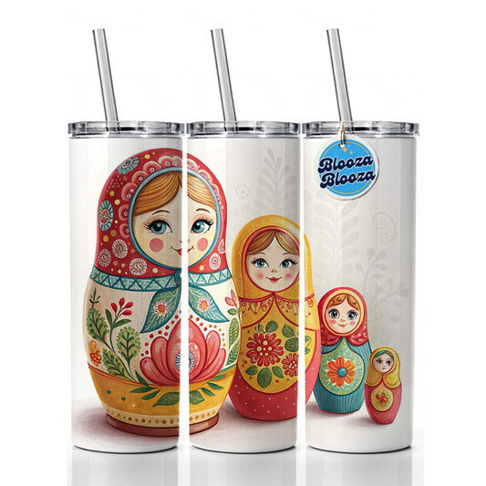Matryoshka Russian Nesting Dolls Skinny Tumbler 20oz with Straw Insulated Water Bottle Gift