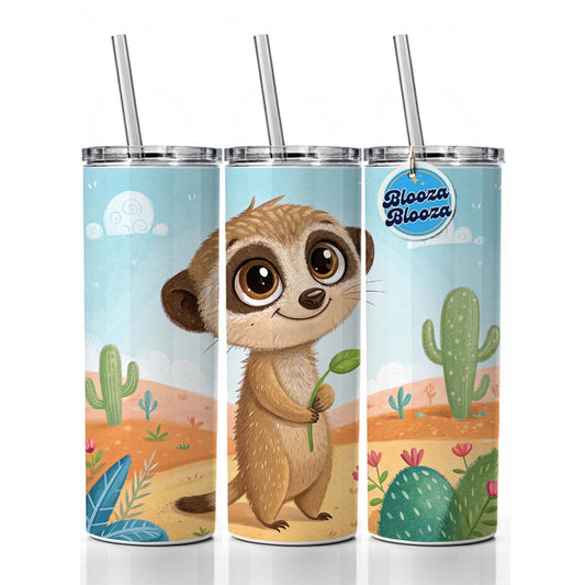 Meerkat Children's Illustration Style Skinny Tumbler 20oz with Straw Insulated Water Bottle Gift