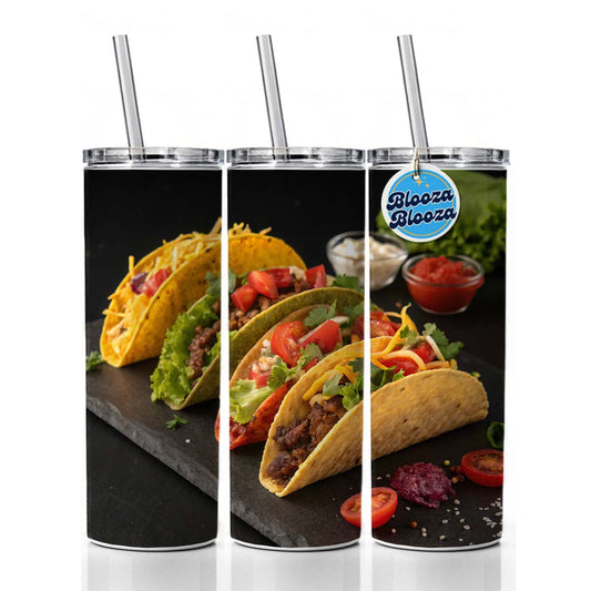 Mexican Tacos Skinny Tumbler 20oz with Straw Insulated Water Bottle Gift