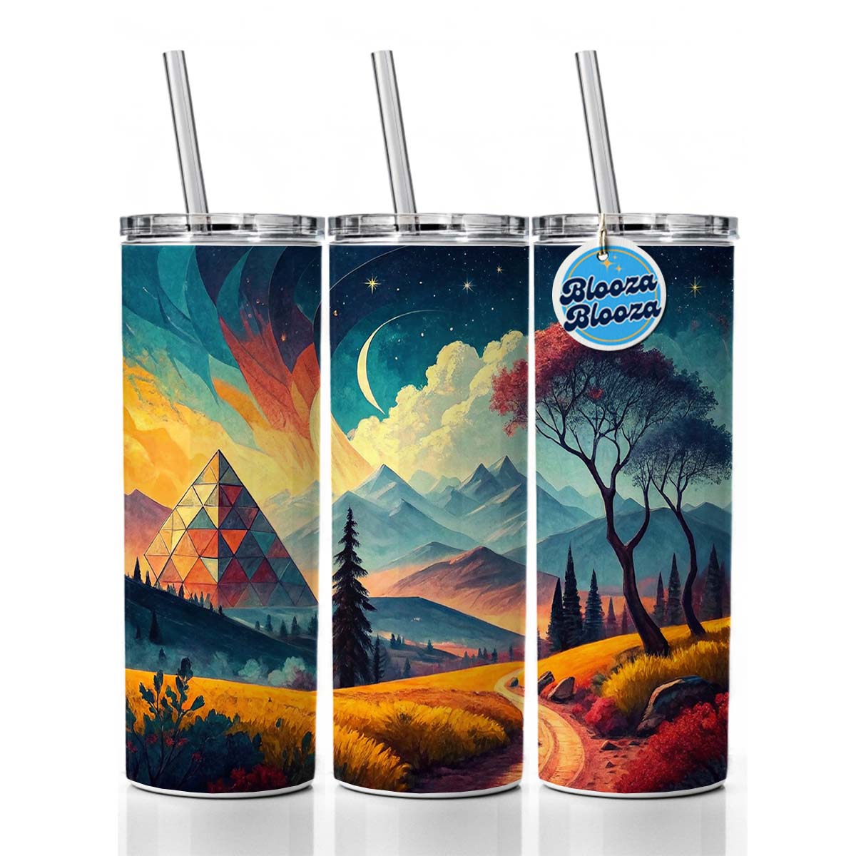 Modern Art Landscape Skinny Tumbler 20oz with Straw Insulated Water Bottle Gift