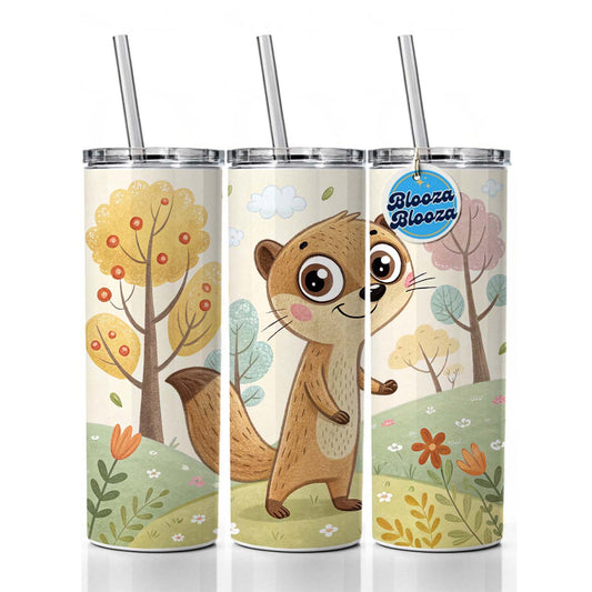 Mongoose Children's Illustration Style Skinny Tumbler 20oz with Straw Insulated Water Bottle Gift