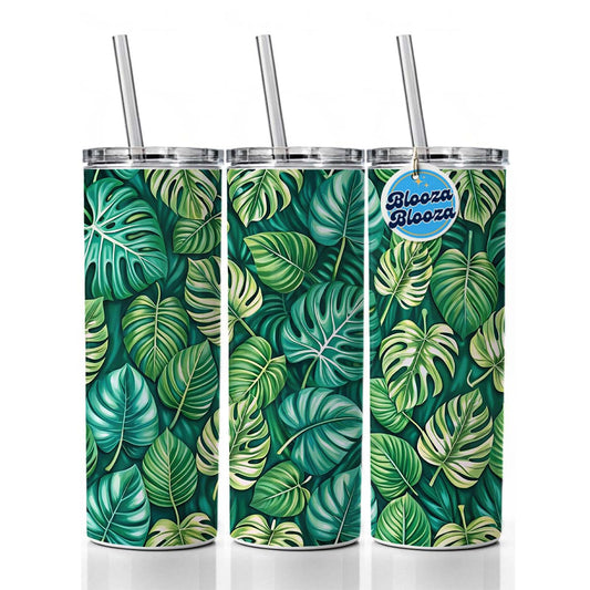 Monstera Leaves Pattern Skinny Tumbler 20oz with Straw Insulated Water Bottle Gift