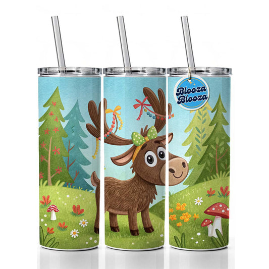 Moose Children's Illustration Style Skinny Tumbler 20oz with Straw Insulated Water Bottle Gift