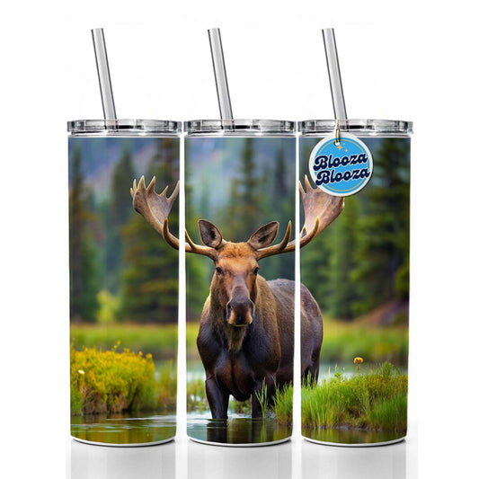 Moose Skinny Tumbler 20oz with Straw Insulated Water Bottle Gift