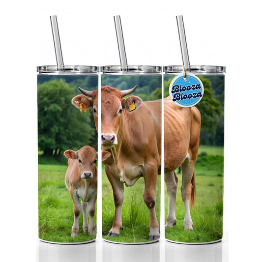 Mother Cow With Calf Skinny Tumbler 20oz with Straw Insulated Water Bottle Gift