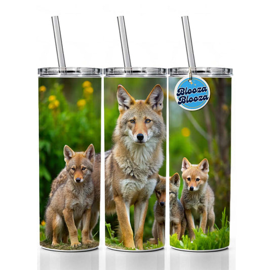 Mother Coyote And Pups Skinny Tumbler 20oz with Straw Insulated Water Bottle Gift