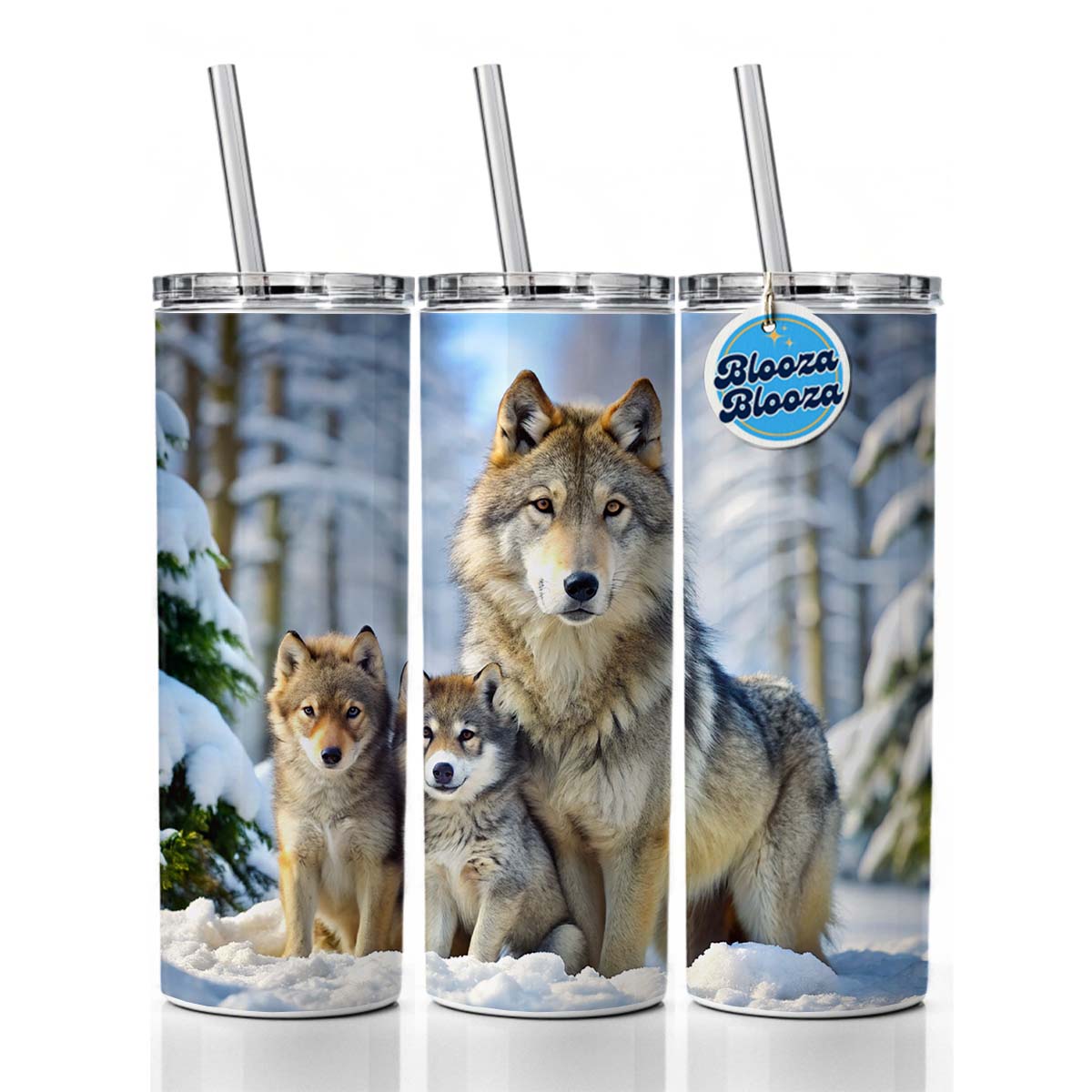 Mother Wolf And Pups In Winter Skinny Tumbler 20oz with Straw Insulated Water Bottle Gift