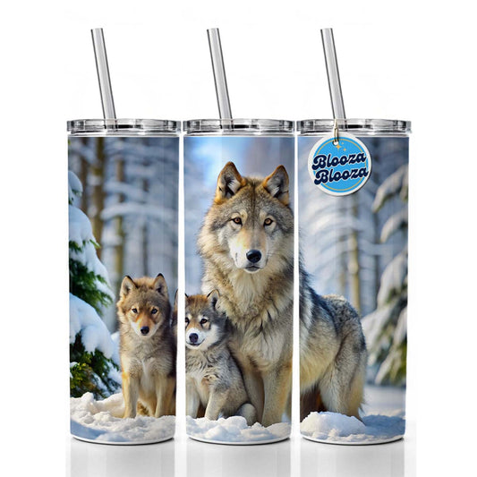 Mother Wolf And Pups In Winter Skinny Tumbler 20oz with Straw Insulated Water Bottle Gift