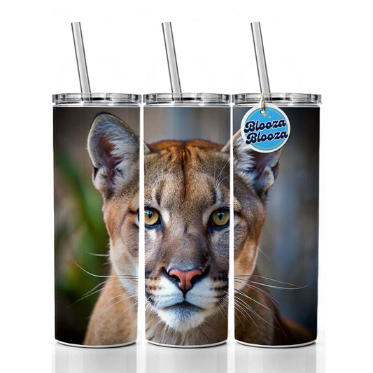Mountain Lion Cougar Face Skinny Tumbler 20oz with Straw Insulated Water Bottle Gift
