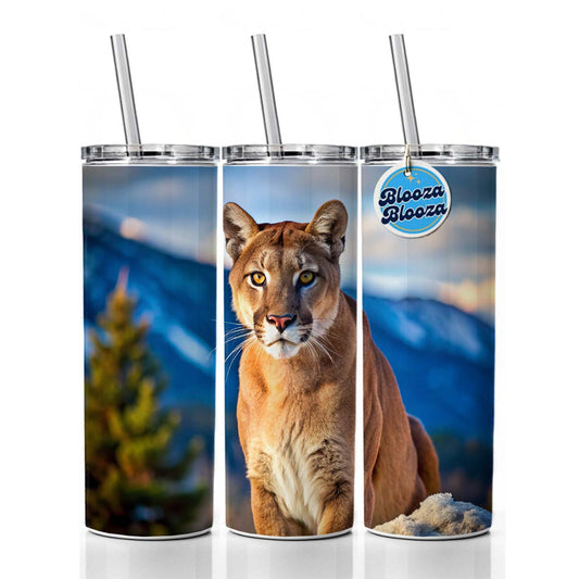 Mountain Lion Cougar Skinny Tumbler 20oz with Straw Insulated Water Bottle Gift
